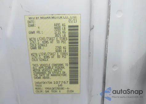 2013 Nissan Nv Cargo Nv3500 Hd S V8 from USA, damaged, VIN 1N6AF0KY7DN107767